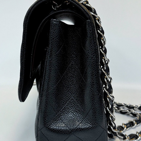 Chanel Black Quilted Caviar Jumbo Classic Double Flap Bag Silver Hardware & card - Picture 7 of 16